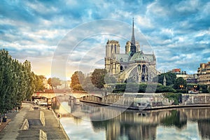 Notre Dame de Paris cathedral reflecting in river