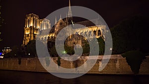 Notre Dame de Paris church cathedral nightt tilt and pan video