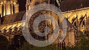 Notre Dame de Paris church cathedral nightt tilt and pan video