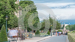 Notre Dame de Paris Garden on Cite Island timelapse, Paris, France