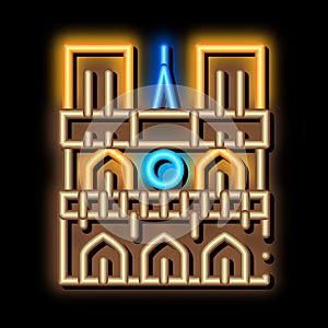 notre dame de paris neon glow icon illustration