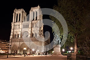 Notre Dame de Paris place illuminated in Paris.