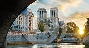 Notre dame de Paris and Seine river in Paris, France