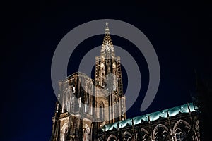 Notre-Dame de Strasbourg cathedral in central Strasbourg at nigh