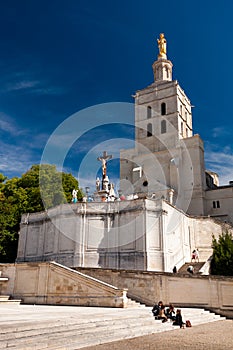 Notre dame des doms cathedral in Avignon view from square photo