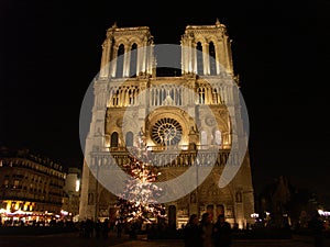 Notre Dame at night during Christmas 1