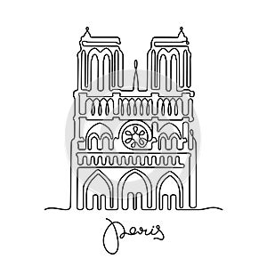 Notre Dame, Paris continuous line vector illustration photo