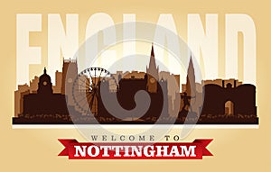 Nottingham United Kingdom city skyline vector silhouette