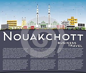 Nouakchott Mauritania City Skyline with Color Buildings, Blue Sk