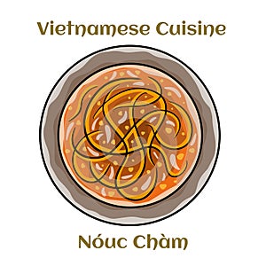 Nouc Cham. Dipping vietnamese sauce. Sweet, spicy, sour and fishy, it comes practically every dishes. Isolated vector illustration