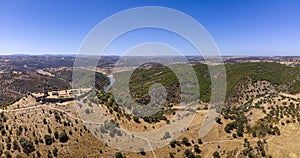 Noudar medieval castle aerial panorama, with Alentejo landscape background and Located 5 kilometres from the Spanish border.