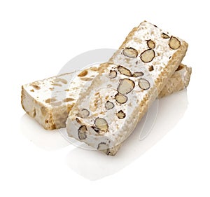 nougat bars stacked on a white background