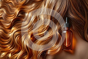 Nourish hair of shampoo or serum, oil for curly hair. Repair damaged hair concept