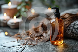 Nourish hair of shampoo or serum, oil for curly hair. Repair damaged hair concept