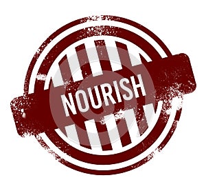 nourish - red round grunge button, stamp