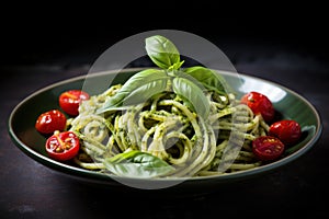 Nourishing Spaghetti spinach pesto. Generate Ai photo