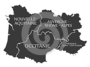 Nouvelle - Aquitaine - Occitanie - Auvergne - Provence Map France photo