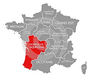Nouvelle-Aquitaine red highlighted in map of France photo