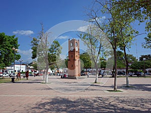 18 NOV 2017, CHIAPA DE CORZO, MEXICO - People relax around the clock tower in the main square of Chiapa de Corzo photo