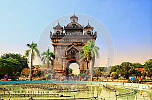 22 NOV 2019 : Patuxai literally meaning Victory Gate or Gate of Triumph, formerly the Anousavary or Anosavari Monument