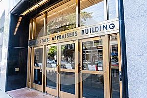 Nov 17, 2019 San Francisco / CA / USA - United States Appraisers building entrance in the Financial District; The building is