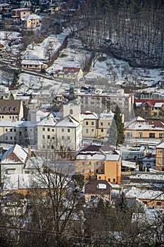 Radnica v Novej Bani, kultúrna pamiatka. Táto dominanta mesta bola postavená v 14. storočí. Novej Bani. Slovensko