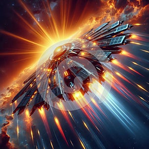 Nova A blazing star like flying machine with a fiery explosive b photo