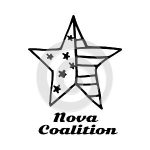 Nova coalition text in black with star with strs and stripes logo on white background