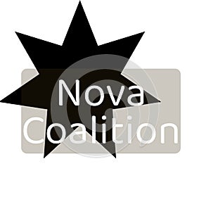 Nova coalition text in white over black star and grey rectangle logo on white background photo