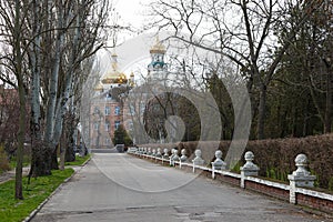 Nova Kakhovka city, Kherson region, Ukraine. Historic street of town