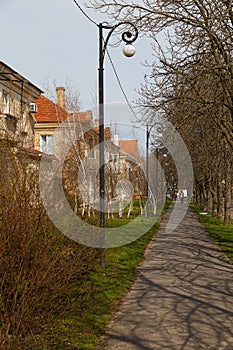 Nova Kakhovka city, Kherson region, Ukraine. Historic street of town