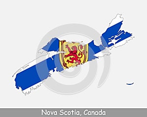 Nova Scotia Map Flag. Map of NS, Canada with flag isolated on white background. Canadian Province. Vector illustration