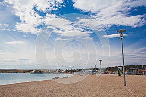 Novalja, Pag Island, Croatia - July 23 2018: Zrce Festival Beach. A beach party location for young people on a quiet day