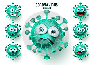 Novel corona virus emoticons vector set. Ncov virus emojis and emoticons