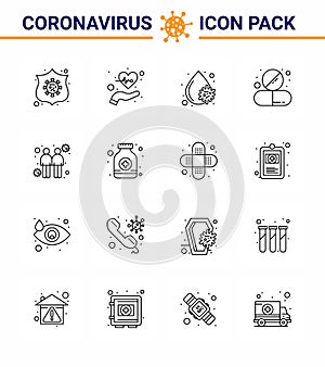Novel Coronavirus 2019-nCoV. 16 Line icon pack tablet, medicine, pulses, drug, platelets