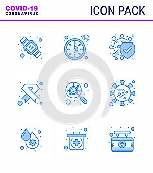 Novel Coronavirus 2019-nCoV. 9 Blue icon pack sign, medical, bacteria, hiv, aids