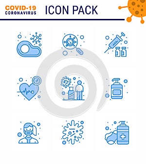 Novel Coronavirus 2019-nCoV. 9 Blue icon pack time, heart, interfac, beat, virus vaccine