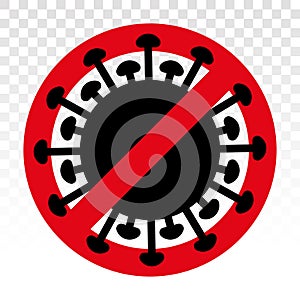 Novel Coronavirus 2019-nCoV outbreak warning sign. COVID-19 virus caution icons. Novel coronavirus is crossed out with red STOP