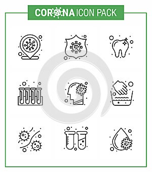 Novel Coronavirus 2019-nCoV. 9 Line icon pack  ilness, cold, care, tubes, experiment photo