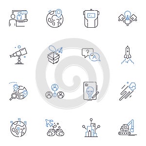 Novel Information line icons collection. Plot, Character, Theme, Conflict, Protagonist, Antagonist, Setting vector and