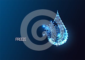 Novel water freezing technologies Concept, cryonics, air conditioning with water drop and snowflake photo