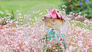 A novelty scarecrow garden ornament