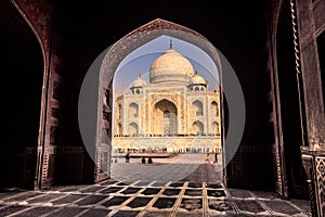 November 02, 2014: Archway from a mosque to the Taj Mahal in Agra, India