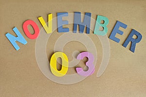 November 03, Toy alphabet background.