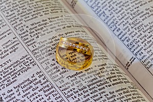 november 04 2016 Two wedding rings on a bible