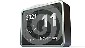 November 11 date on the flip clock calendar, 3d rendering