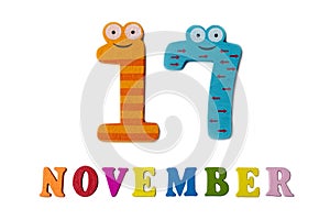 November 17 on white background, numbers and letters.