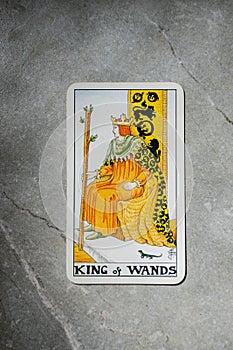 November 18, 2022 - Kyiv, Ukraine. Ryder`s Tarot - Waite. The Junior Arcana of the suit of Wands. KING