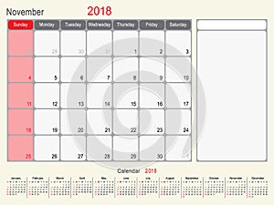 November 2018 Calendar Planner Design