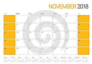 November 2018 planner calendar vector illustration